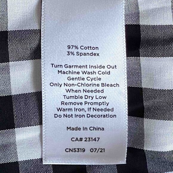 Talbots Plus 2X Black White Gingham Stretch Cotton Blouse w/ Rhinestone Buttons - Picture 5 of 7